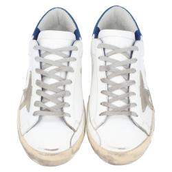 Pre Owned Golden Goose White/Blue Leather Superstar Sneaker Size EU 42