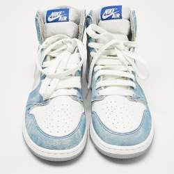 Air Jordans Blue/White Leather Jordan 1 Retro High Hyper Royal Smoke Grey Sneakers Size 39 (GS)