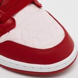 Air Jordans Red/Pink Leather Jordan 1 Low SE Red Quilt Sneakers Size 38.5 (GS)