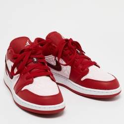 Air Jordans Red/Pink Leather Jordan 1 Low SE Red Quilt Sneakers Size 38.5 (GS)