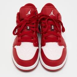 Air Jordans Red/Pink Leather Jordan 1 Low SE Red Quilt Sneakers Size 38.5 (GS)