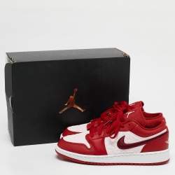 Air Jordans Red/Pink Leather Jordan 1 Low SE Red Quilt Sneakers Size 38.5 (GS)