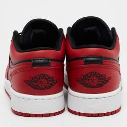 Pre Owned Air Jordans Red/Black Leather Jordan 1 Low Reverse Bred Sneakers Size 38.5 (GS)