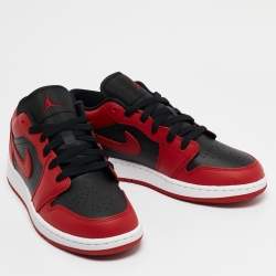 Pre Owned Air Jordans Red/Black Leather Jordan 1 Low Reverse Bred Sneakers Size 38.5 (GS)