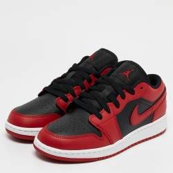 Pre Owned Air Jordans Red/Black Leather Jordan 1 Low Reverse Bred Sneakers Size 38.5 (GS)