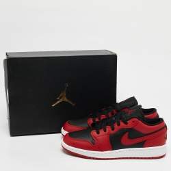 Pre Owned Air Jordans Red/Black Leather Jordan 1 Low Reverse Bred Sneakers Size 38.5 (GS)