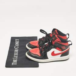 Air Jordans Tricolor Leather Jordan 1 Mid PS Black Fire Red Sneakers Size 31 (kids) 
