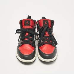 Air Jordans Tricolor Leather Jordan 1 Mid PS Black Fire Red Sneakers Size 31 (kids) 