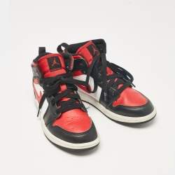 Air Jordans Tricolor Leather Jordan 1 Mid PS Black Fire Red Sneakers Size 31 (kids) 