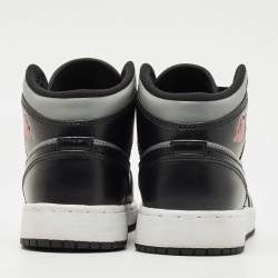 Pre Owned Air Jordans Black/Grey Leather Jordan 1 Mid Shadow Red Sneakers Size 37.5