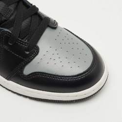 Pre Owned Air Jordans Black/Grey Leather Jordan 1 Mid Shadow Red Sneakers Size 37.5