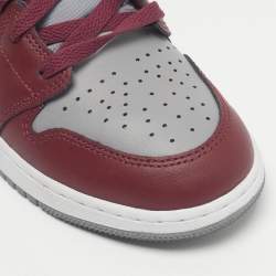 Pre Owned Air Jordans Burgundy/Grey Leather Jordan 1 Mid Cherrywood Red Sneakers Size 37.5