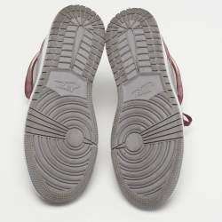Pre Owned Air Jordans Burgundy/Grey Leather Jordan 1 Mid Cherrywood Red Sneakers Size 37.5