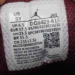 Pre Owned Air Jordans Burgundy/Grey Leather Jordan 1 Mid Cherrywood Red Sneakers Size 37.5