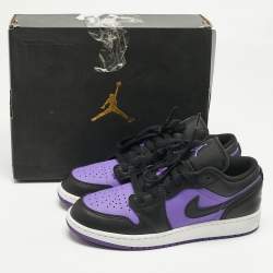 Pre Owned Air Jordans Purple/Black Leather Jordan 1 Low Purple Venom Sneakers Size 37.5
