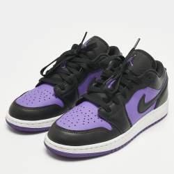 Pre Owned Air Jordans Purple/Black Leather Jordan 1 Low Purple Venom Sneakers Size 37.5