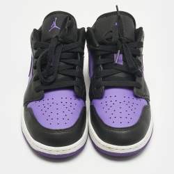Pre Owned Air Jordans Purple/Black Leather Jordan 1 Low Purple Venom Sneakers Size 37.5