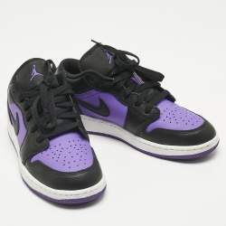 Pre Owned Air Jordans Purple/Black Leather Jordan 1 Low Purple Venom Sneakers Size 37.5