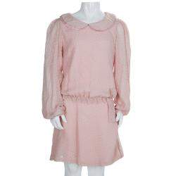Baby Dior Pink Silk Dobby Long Sleeve Drop Waist Dress 10 Yrs