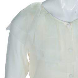 Baby Dior Cream Tulle Ruffle Detail Long Sleeve Silk Blouse 10 Yrs