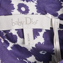 Baby Dior Blue Floral Print Cotton A-Line Sun Dress Set 36M