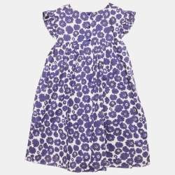 Baby Dior Blue Floral Print Cotton A-Line Sun Dress Set 36M