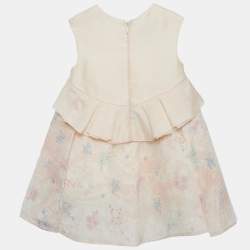 Baby Dior Pink Floral Embellished Silk Pleated Dress 24M