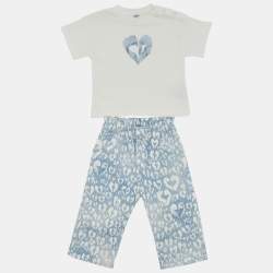 Baby Dior Blue/White Heart Print Cotton Top and Pants Set 9M