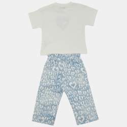 Baby Dior Blue/White Heart Print Cotton Top and Pants Set 9M