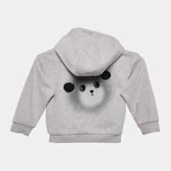 Pre Owned Baby Dior Grey Logo Embroidery Cotton Knit Zip-Up Hooded Jacket 24 M