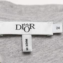 Pre Owned Baby Dior Grey Logo Embroidery Cotton Knit Zip-Up Hooded Jacket 24 M