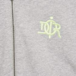 Pre Owned Baby Dior Grey Logo Embroidery Cotton Knit Zip-Up Hooded Jacket 24 M