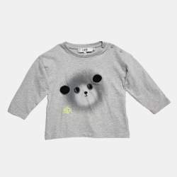 Pre Owned Baby Dior Grey Bear Print Cotton Long Sleeve T-Shirt 12 M
