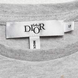 Pre Owned Baby Dior Grey Bear Print Cotton Long Sleeve T-Shirt 12 M