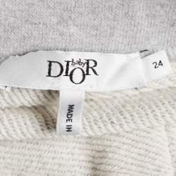 Pre Owned Baby Dior Grey Logo Embroidery Cotton Knit Track Pants 24 M