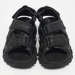 Balenciaga Black Faux Leather Track Sandals Size 26