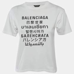 Balenciaga Kids White Printed Cotton Crew Neck T-Shirt 10 Yrs