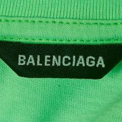Pre Owned Balenciaga Kids Florescent Green Printed Cotton Crew Neck T-Shirt 10 Yrs