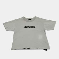 Pre Owned Balenciaga Kids Grey Logo Print Cotton T-Shirt 8Yrs