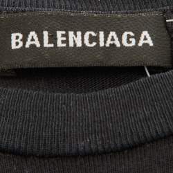 مملوكة مسبقًا تي شيرت بالينسياغا أسود مطرز بشعار قطن مقاس 2 سنوات