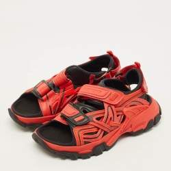 Pre Owned Balenciaga Track Size 33 Black/Red Faux Leather Sandals 