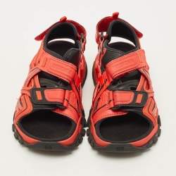 Pre Owned Balenciaga Track Size 33 Black/Red Faux Leather Sandals 
