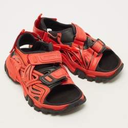 Pre Owned Balenciaga Track Size 33 Black/Red Faux Leather Sandals 