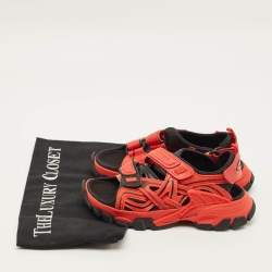 Pre Owned Balenciaga Track Size 33 Black/Red Faux Leather Sandals 