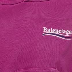 Pre Owned Balenciaga Kids Pink Logo Embroidery Cotton Hooded Sweatshirt 2 Yrs