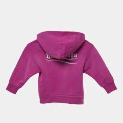 Pre Owned Balenciaga Kids Pink Logo Embroidery Cotton Hooded Sweatshirt 2 Yrs