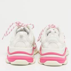 Pre Owned حذاء رياضي بالنسياغا جلد وشبك أبيض/وردي منصة تريبل إس مقاس 33