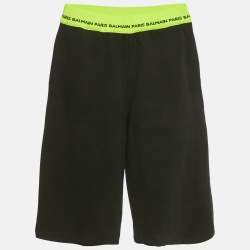 Pre Owned Balmain Kids Black/Neon Green Logo Waistband Cotton Shorts 16Yrs