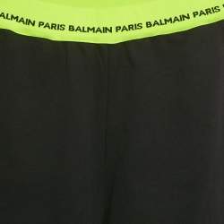 Pre Owned Balmain Kids Black/Neon Green Logo Waistband Cotton Shorts 16Yrs
