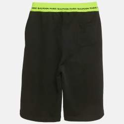 Pre Owned Balmain Kids Black/Neon Green Logo Waistband Cotton Shorts 16Yrs